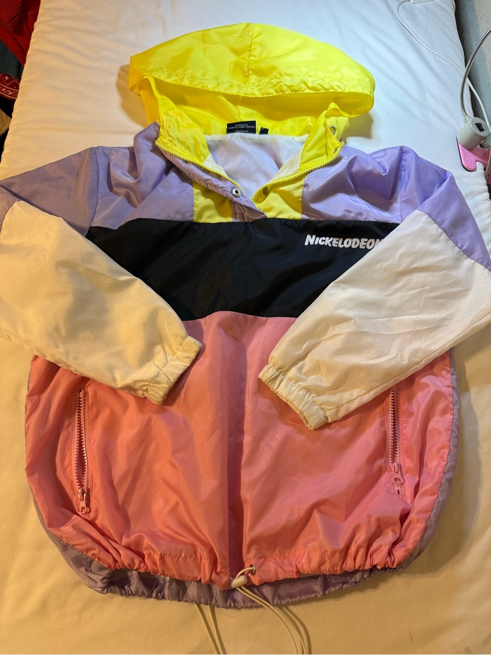 Nickelodeon Yellow Black Lavender Pink Colorblock Windbreaker Jacket